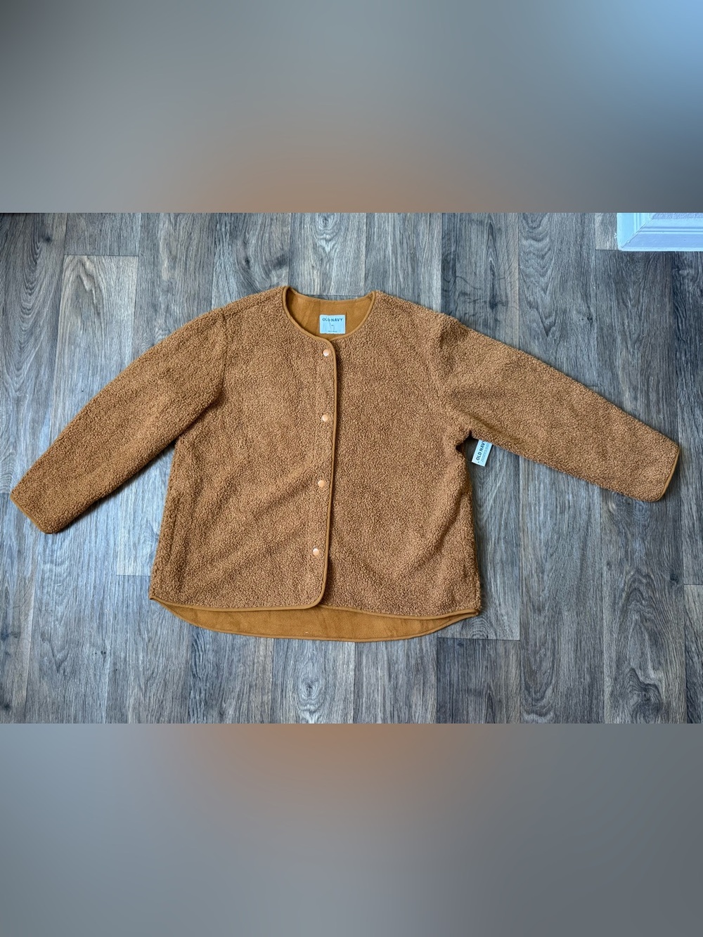 Old Navy Brown Collarless Snap Front Long Sleeve Faux Sherpa Jacket Women's XL